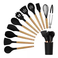 KITCHEN - Set De Utensilios De Cocina 12 Piezas En Silicona Negro.