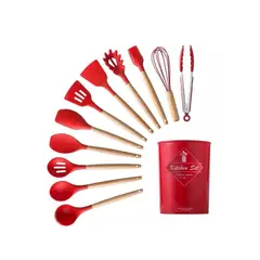 KITCHEN - Set De Utensilios De Cocina 12 Piezas En Silicona Rojo.
