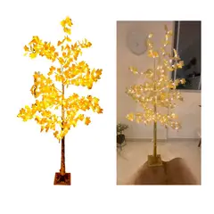 MIELTECH - Arbol Navidad chamizo Luces Luz Led dorado Hojas Arce exterior 1.70 M