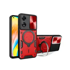 GENERICO - Funda Protección Cámara Con Soporte Compatible Oppo A58 Rojo