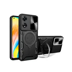GENERICO - Funda Protección Cámara Con Soporte Compatible Oppo A58 Negro