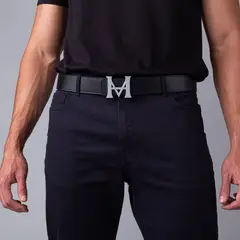 MARIO HERNANDEZ - Cinturón Casual Monograma Doble Faz Negro Caramelo