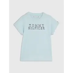 TOMMY HILFIGER - Camiseta Con Logo De Rayas Náuticas Niña Celeste