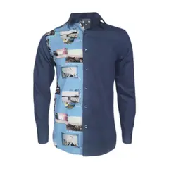 SON DOS - Camisa en denim con estampado manga larga slim para hombre