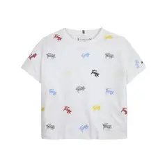 TOMMY HILFIGER - Camiseta Con Bordado Integral Del Logo Niña Blanco
