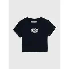 TOMMY HILFIGER - Camiseta Azul Universitaria De Punto Elástico Para Niña