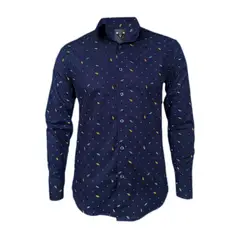SON DOS - Camisa azul oscura con mini prints manga larga slim hombre