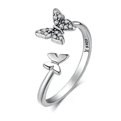 ALHAJAS - Anillo Ajustable Para Mujer Mariposas Circones En Plata 925