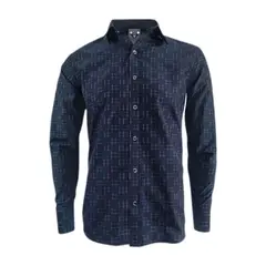 SON DOS - Camisa estampada azul oscuro slim manga larga para hombre