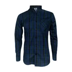 SON DOS - Camisa a cuadros azules cuello neru manga larga slim hombre
