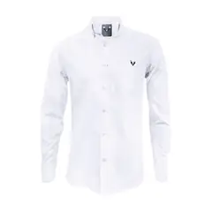 SON DOS - Camisa en oxford blanca manga larga slim fit para hombre