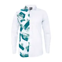 SON DOS - Camisa blanca con estampado manga larga slim fit para hombre
