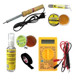 GENERICO - Kit Cautín 30w Multímetro Cinta Estaño resina pomada Accesorios