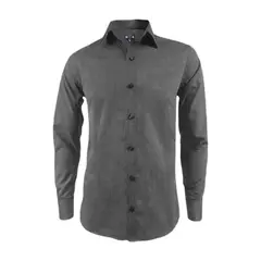 SON DOS - Camisa gris oscuro sin bolsillo manga larga slim para hombre
