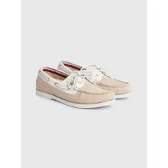 TOMMY HILFIGER - Mocasines Náuticos De Cuero Con Monograma Mujer Beige