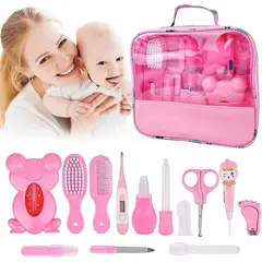 BABY ON - Kit Aseo Cuidado Bebe 13 en 1 Esencial Con Estuche Rosa