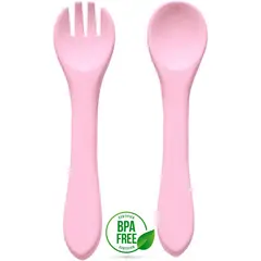 BABY ON - Kit Cuchara Y Tenedor En Silicona Blanda Para Bebes Y Niños