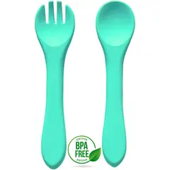 BABY ON - Kit Cuchara Y Tenedor En Silicona Blanda Para Bebes Y Niños