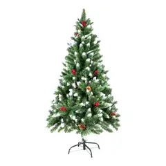IKSA - Árbol de Navidad efecto nieve 2 tipos de ramaje y con frutos y Piñas