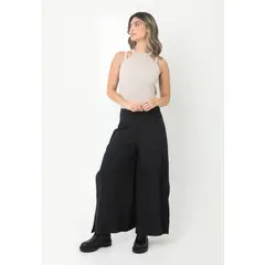 BELIFE - Pantal\\\\\\\\u00f3n Negro Con Aberturas Laterales En Bota Y Cierre En Trasero Para Mujer Belife.-
