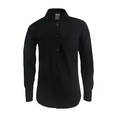SON DOS - Camisa casual negra sin bolsillo manga larga slim hombre