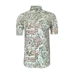 SON DOS - Camisa playera verde estampada neru manga corta slim hombre