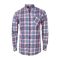 SON DOS - Camisa a cuadros rojos y azules manga larga slim para hombre