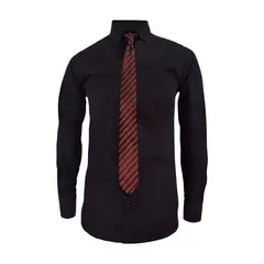 SON DOS - Camisa formal negra en algodón manga larga slim para hombre