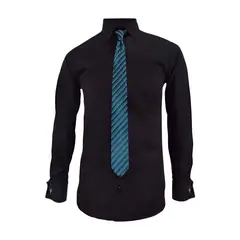 SON DOS - Camisa para corbata negra puño mancornas manga larga hombre