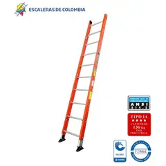 ESCALERAS DE COLOMBIA - Escalera Certificada Tipo Sencilla En Fibra De Vidrio 10 Pasos / 3.00Mts 136kg