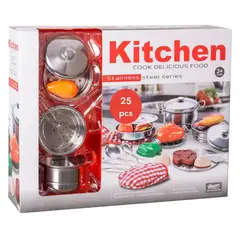 JUGANDO Y EDUCANDO - Set De Juego Utensilios De Cocina 25 Pcs Para Niños Y Niñas