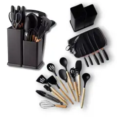 GENERICO - Set De Utensilios De Cocina Silicona Y Cuchillos Tabla 19pcs