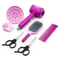 GENERICO - Set X6 Peluquería Secador Cepillo Peine Tijeras Juguete Acce