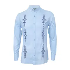SON DOS - Camisa guayabera lino azul claro bordada manga larga hombre