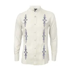 SON DOS - Camisa guayabera lino marfil bordada manga larga hombre