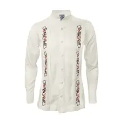SON DOS - Camisa guayabera lino marfil alforzas bordada manga larga
