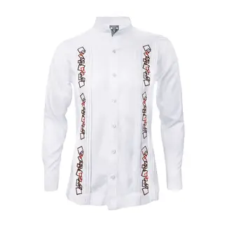 SON DOS - Camisa guayabera lino blanco alforzas bordada manga larga