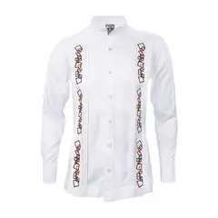 SON DOS - Camisa guayabera lino blanco alforzas bordada manga larga