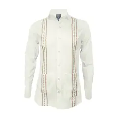 SON DOS - Camisa guayabera lino marfil bolsillos bordada manga larga