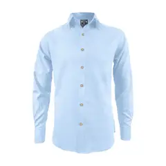 SON DOS - Camisa lino azul claro sin bolsillo manga larga slim hombre