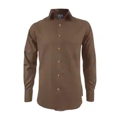 SON DOS - Camisa lino café celebración casual manga larga para hombre