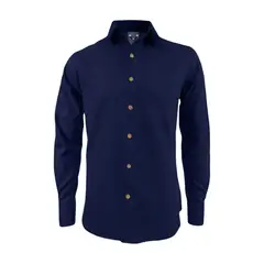 SON DOS - Camisa en lino azul oscuro casual slim manga larga hombre