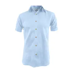 SON DOS - Camisa en lino azul claro casual manga corta slim fit hombre