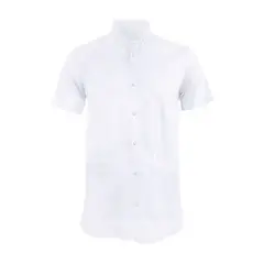 SON DOS - Camisa lino blanco casual manga corta con bolsillos hombre