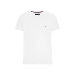 TOMMY HILFIGER - Camiseta Blanca Slim Fit Cuello V Esencial Algodón