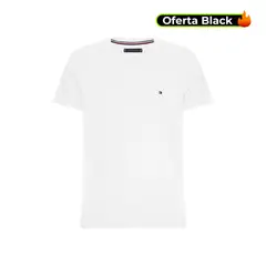 TOMMY HILFIGER - Camiseta Blanca Slim Fit Cuello V Esencial Algodón