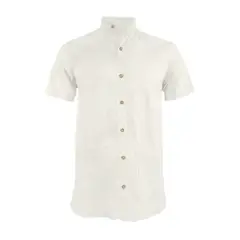 SON DOS - Camisa lino marfl casual manga corta con bolsillos hombre