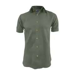 SON DOS - Camisa en lino verde hoja casual manga corta slim fit hombre