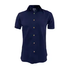 SON DOS - Camisa lino azul oscuro también en tallas grandes manga corta