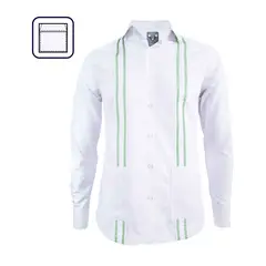 SON DOS - Camisa guayabera blanca bordada verde dos bolsillos manga larga hombre